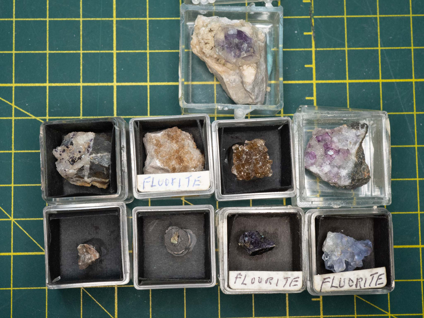 MICROMOUNT Fluorite Lot - Various Localities (9 Pieces)