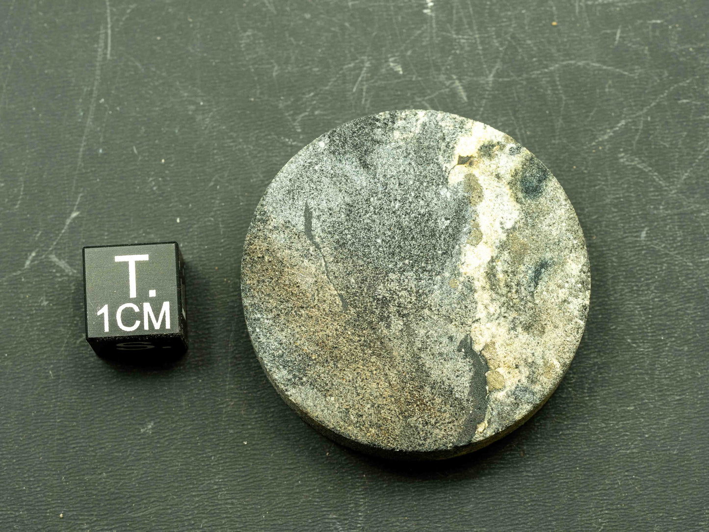 Uraninite & Pyrite cut Drill Core - Hack Canyon Mine, Hack Canyon, Hack Canyon Mining District, Mohave County, Arizona, USA
