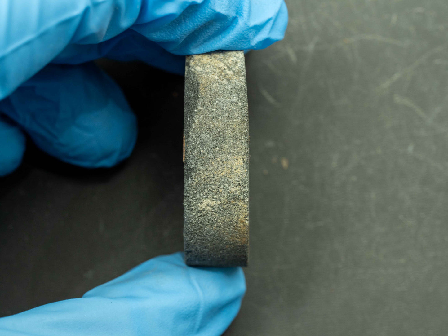 Uraninite & Pyrite cut Drill Core - Hack Canyon Mine, Hack Canyon, Hack Canyon Mining District, Mohave County, Arizona, USA