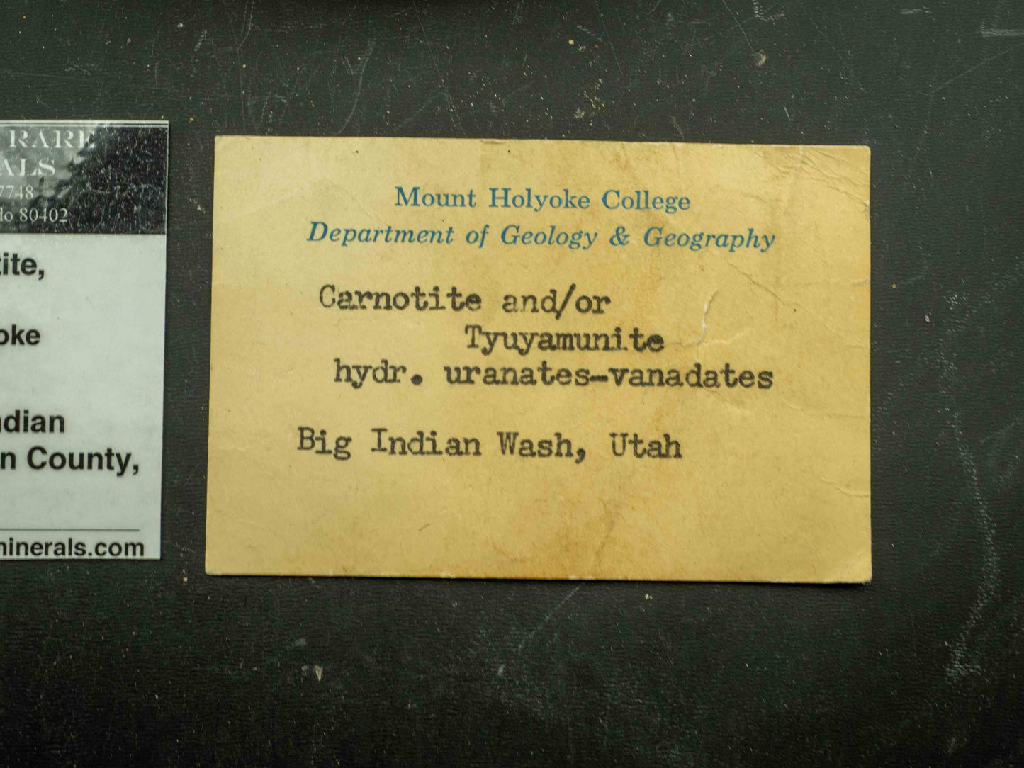 Carnotite & Tyuyamunite — Big Indian Wash, San Juan County, Utah, USA. Ex. Mount Holyoke College Teaching & Research Collection
