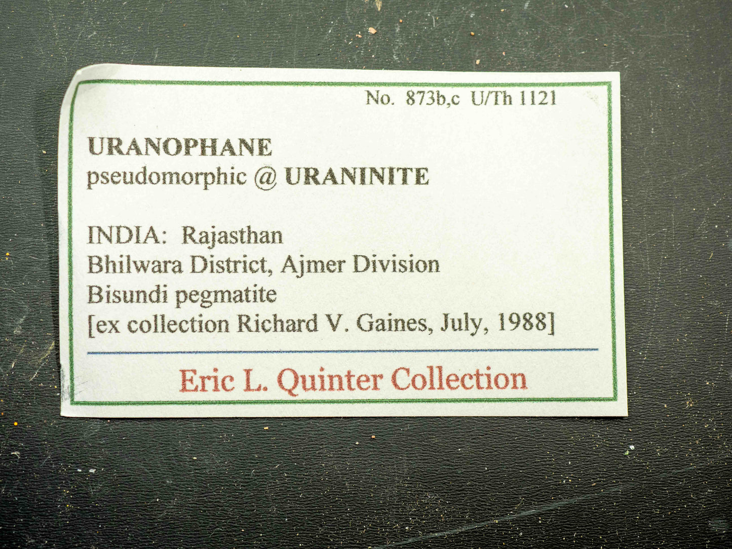Uranophane Pseudomorphic Uraninite & Gummite — Bisundi Pegmatite, Bhilwara District, Ajmer Division, Rajasthan, India