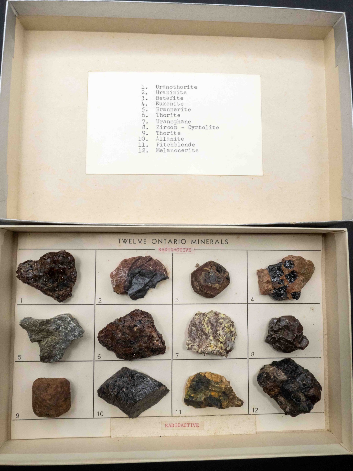 Twelve Ontario Minerals — Vintage Radioactive Mineral Teaching Set