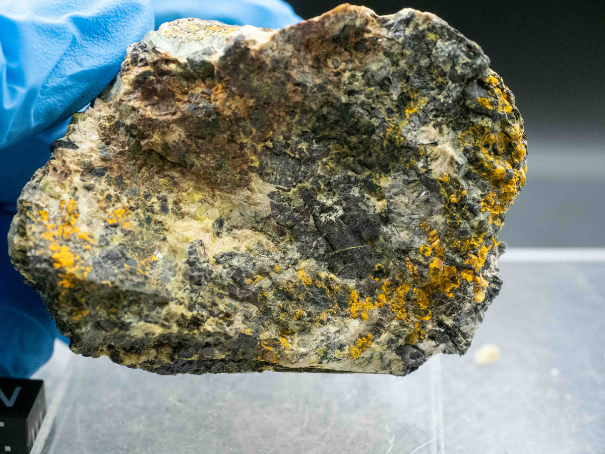 Fourmarieite and Curite on Gummite/Uraninite - Ruggles Mine, Grafton, New Hampshire, USA