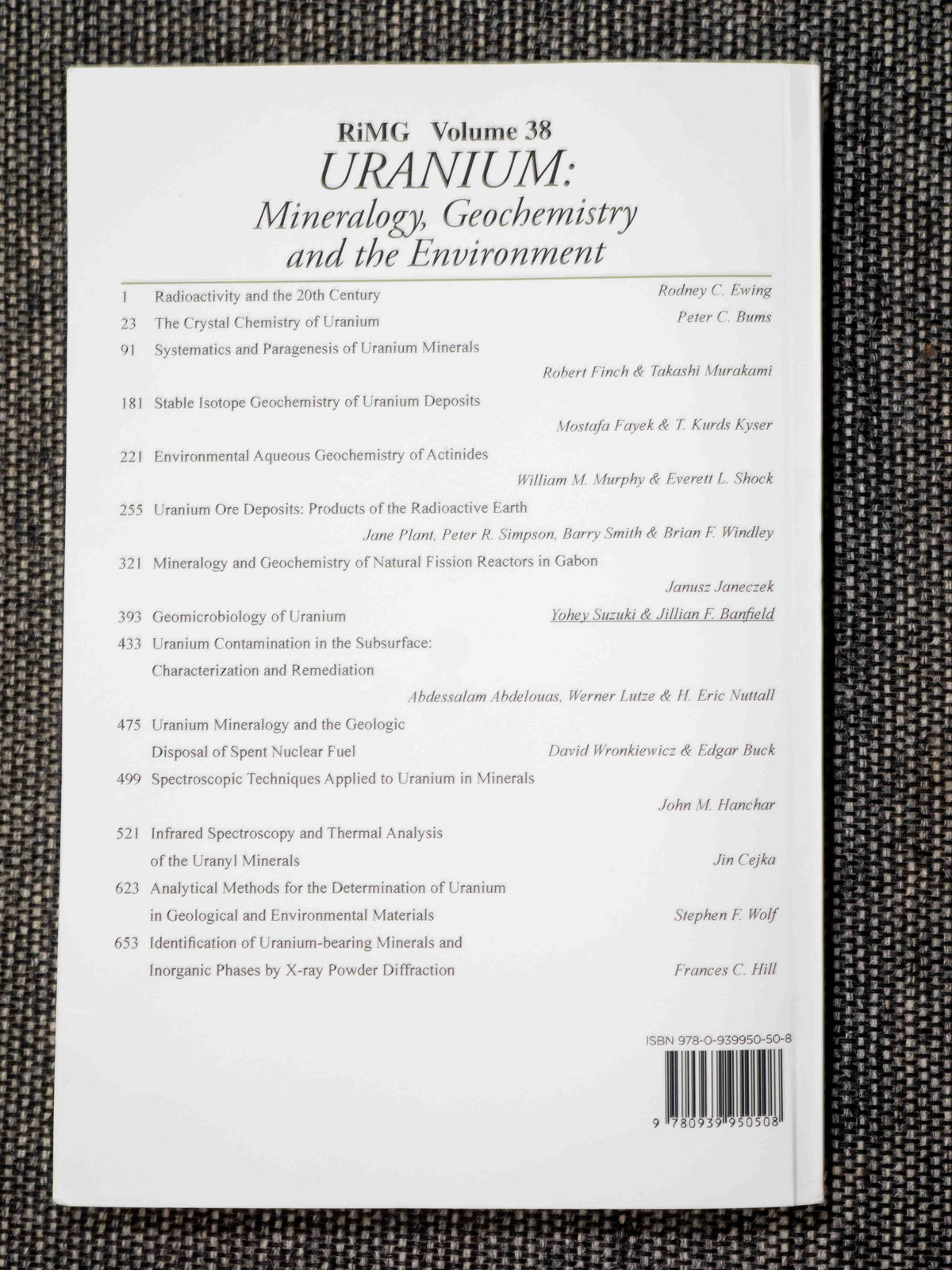 Uranium: Mineralogy, Geochemistry, and the Environment — Reviews in Mineralogy & Geochemistry, Vol. 38